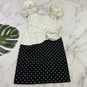 Tadashi Shoji Womens Vintage 80s Polka Dot Sheath Dress Size 12 New Black White